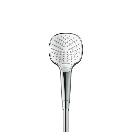 Rankinis dušelis Hansgrohe Croma Select E Vario baltos/chromo spalvos su mygtuku Select, 110 mm skersmens.