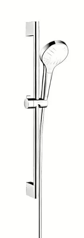 Dušo komplektas Hansgrohe Croma Select S baltos ir chromo spalvos, su 3jet rankiniu dušu, Unica stovu ir 1,60 m žarna.