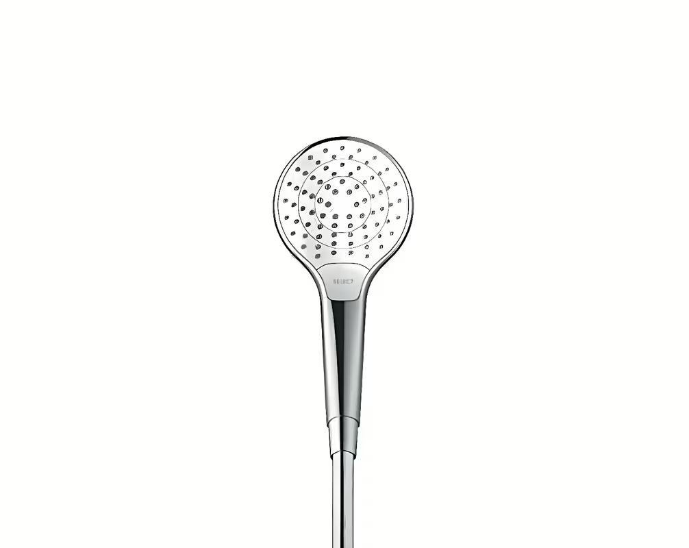 Dušo komplektas Hansgrohe Croma Select S baltos ir chromo spalvos, su 3jet rankiniu dušu, Unica stovu ir 1,60 m žarna.