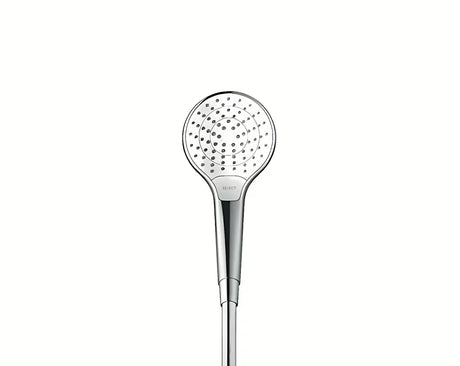 Dušo komplektas Hansgrohe Croma Select S baltos ir chromo spalvos, su 3jet rankiniu dušu, Unica stovu ir 1,60 m žarna.