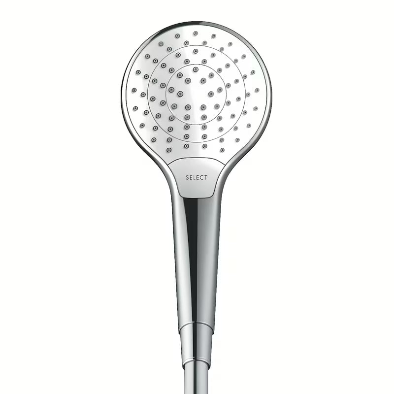 Rankinis dušas Hansgrohe Croma Select S baltos ir chromo spalvos su mygtuku Select, trijų srovių