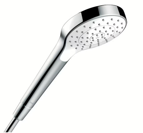 Rankinis dušas Hansgrohe Croma Select S baltos ir chromo spalvos su Rain srove, 110 mm skersmens.