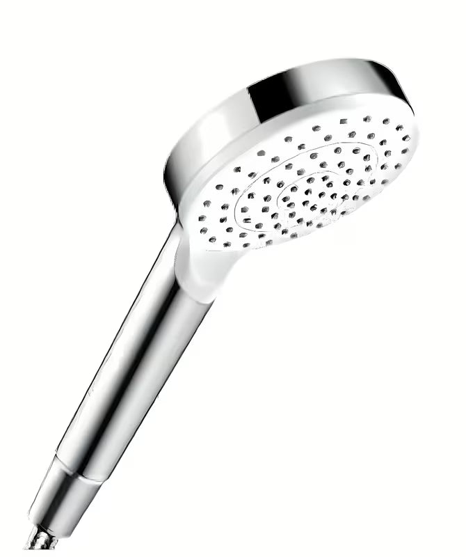 Rankinis dušelis hansgrohe Crometta 1jet Green baltos/chromo spalvos su Rain srove, 100 mm skersmens.