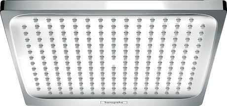 Viršutinis dušas Hansgrohe Crometta E 240, chromo spalvos, su Rain srove ir kvadratine 240 × 240 mm galvute.