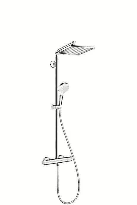 Hansgrohe Crometta E dušo sistema su termostatiniu maišytuvu chromo spalvos, su viršutiniu ir rankiniu dušu