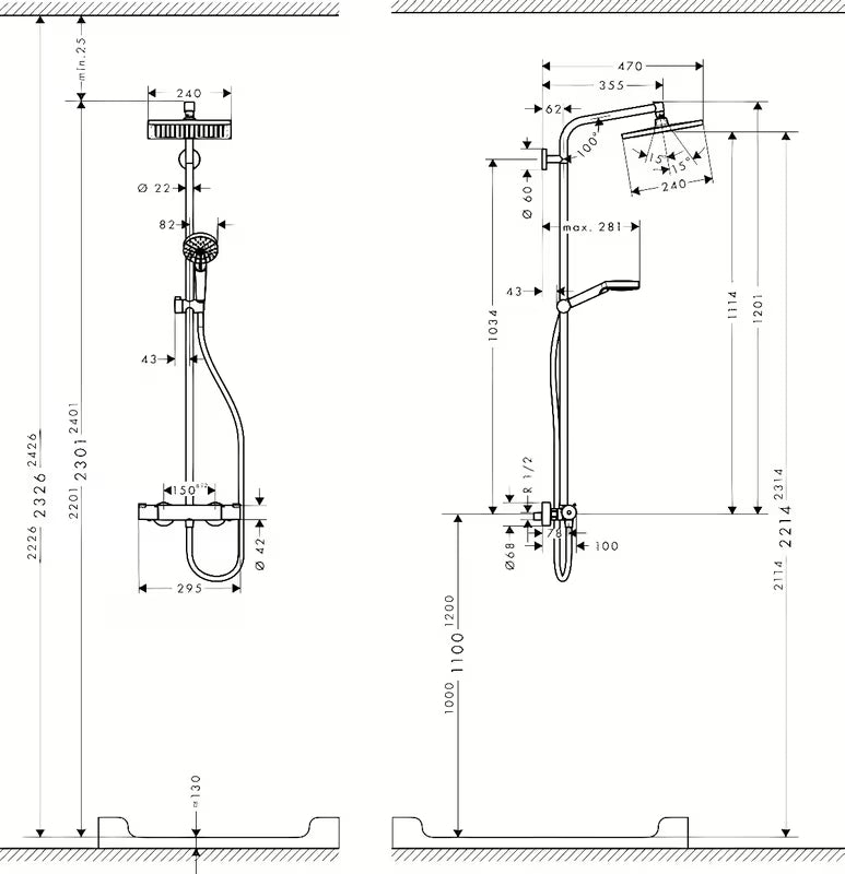 Hansgrohe Crometta E dušo sistema su termostatiniu maišytuvu chromo spalvos, su viršutiniu ir rankiniu dušu