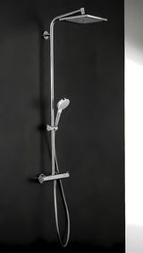 Hansgrohe Crometta E dušo sistema su termostatiniu maišytuvu chromo spalvos, su viršutiniu ir rankiniu dušu