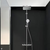 Hansgrohe Crometta E dušo sistema su termostatiniu maišytuvu chromo spalvos su 240 mm viršutiniu dušu ir rankiniu dušu