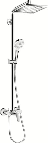 Hansgrohe Crometta E dušo sistema chromo spalvos su 240x240 mm viršutiniu dušu ir rankiniu dušu