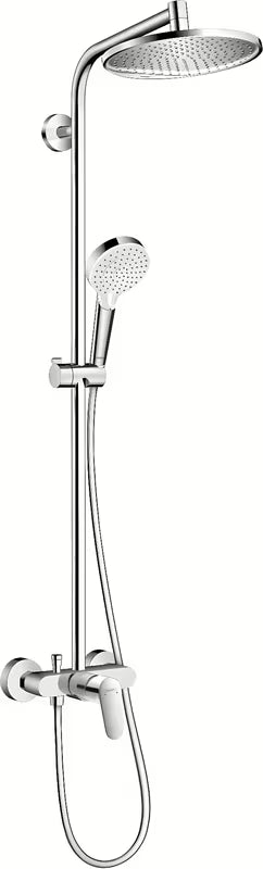 Hansgrohe Crometta S dušo sistema chromo spalvos su viršutiniu 240 mm dušu ir rankiniu dušeliu
