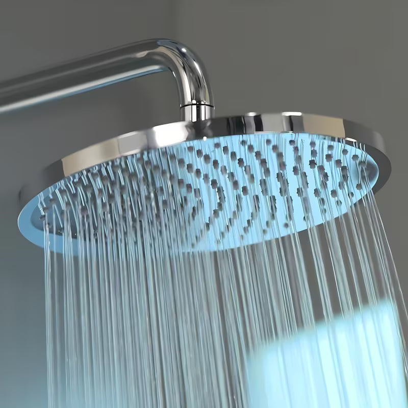 Hansgrohe Crometta S dušo sistema chromo spalvos su viršutiniu dušu ir rankiniu dušeliu