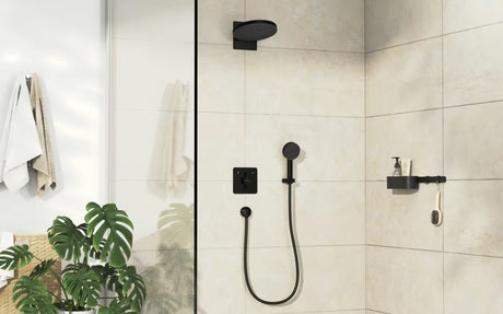 Potinkinė dušo maišytuvas hansgrohe duoturn Q matinės juodos spalvos, pro dviejų vartotojų valdymui.