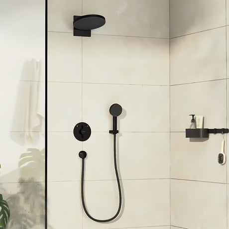 Potinkinė dušo maišytuvas Hansgrohe duoturn S matinės juodos spalvos, pro dviejų vartotojų valdymui.