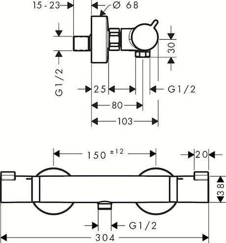 Hansgrohe Ecostat Comfort termostatinė dušo maišytuvas chromo spalvos, montuojamas ant sienos