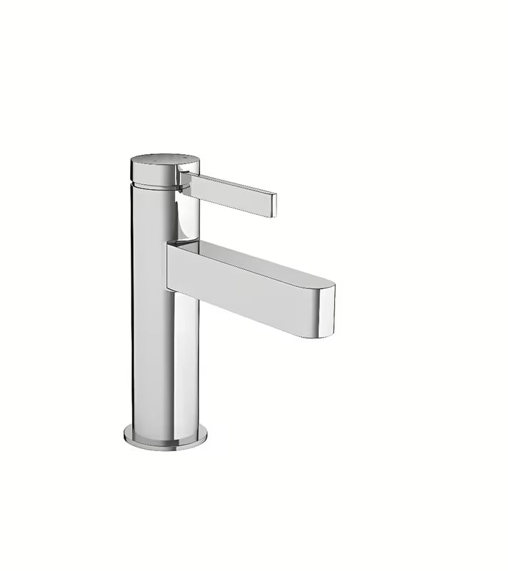 Chromo spalvos praustuvo maišytuvas Hansgrohe Finoris 100 su Push-open dugno vožtuvu ir plonu geometriniu dizainu.