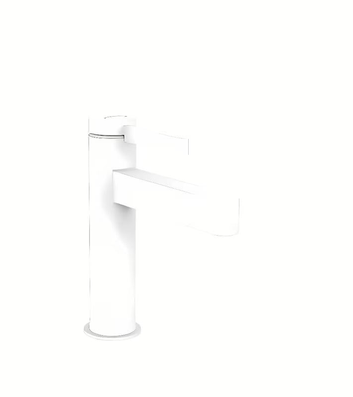 Praustuvo svirtinis maišytuvas Hansgrohe Finoris 110 matinės baltos spalvos su praustuvo dugno vožtuvas ir traukute