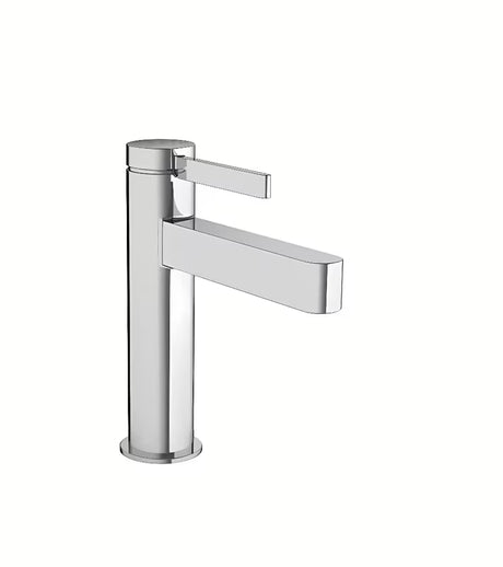 Chromuota svirtinis praustuvo maišytuvas hansgrohe Finoris 110 su push-open dugno vožtuvu.