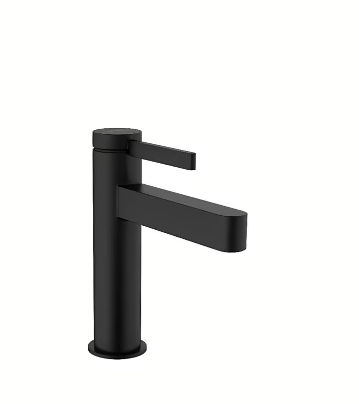 Matinės juodos spalvos svirtinis praustuvo maišytuvas hansgrohe Finoris su PushOpen dugno vožtuvu