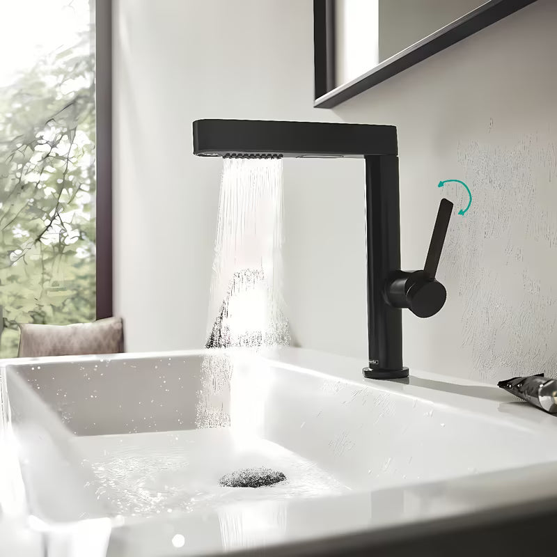 Hansgrohe Finoris praustuvo maišytuvas juodos matinės spalvos su ištraukiamu dušeliu