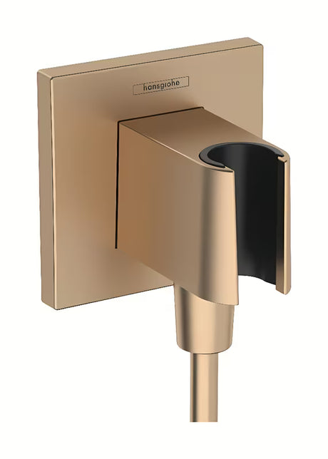 Išvadas potinkinis hansgrohe fixfit E su dušo laikikliu, šlifuotos bronzos spalvos, su kvadratiniu dangteliu.