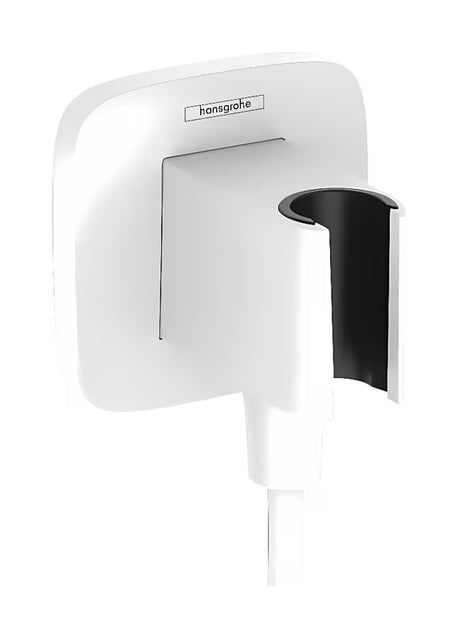 Matinės baltos spalvos išvadas potinkinis hansgrohe fixfit Q su laikikliu dušo galvutės su atbuliniu vožtuvu.