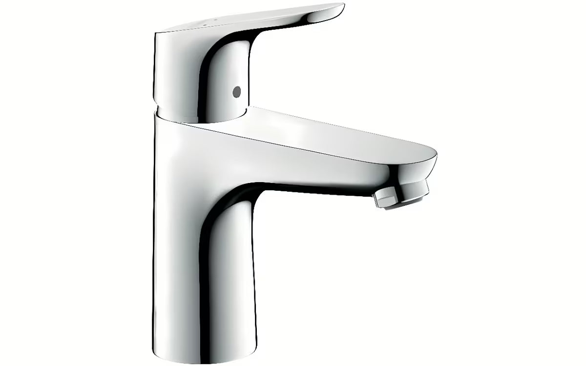 Chromuotas svirtinis praustuvo maišytuvas Hansgrohe Focus be praustuvo dugno vožtuvas su įprasta srove