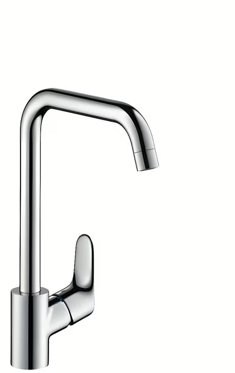 Chromo spalvos svirtinis virtuvinis maišytuvas Hansgrohe Focus su pasukamu snapu