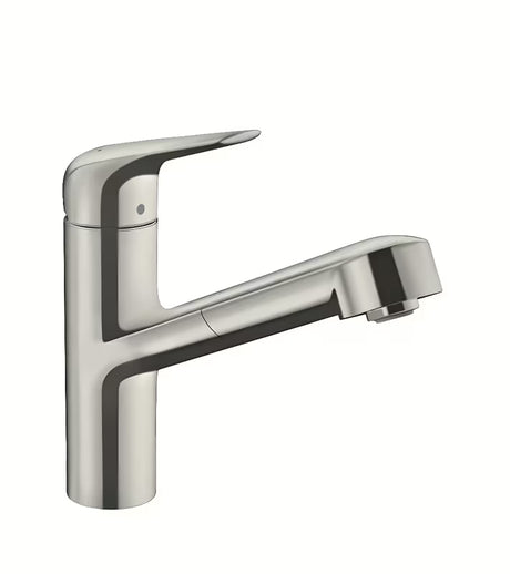 Nerūdijančio plieno virtuvinis maišytuvas Hansgrohe Focus M42 su ištraukiamu dušeliu su svirtiniu valdymu