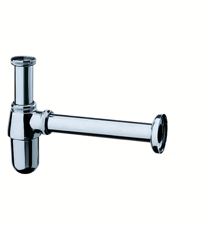 Chromo spalvos butelinis praustuvo sifonas Hansgrohe su G 1¼ prijungimu ir DN32 nuotaku.