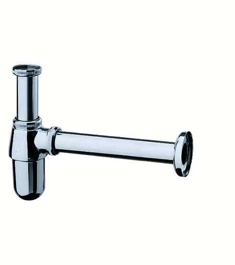 Chromo spalvos butelinis praustuvo sifonas Hansgrohe su G 1¼ prijungimu ir DN32 nuotaku.