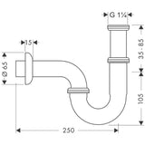 Praustuvo sifonas Hansgrohe, chrome apdaila, pro prijungimas praustuvai