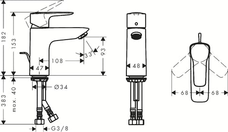 Chromuota svirtinis stovintis praustuvo maišytuvas Hansgrohe HG248 su praustuvo dugno vožtuvas