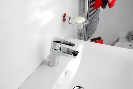 Chromuotas svirtinis stovintis praustuvo maišytuvas Hansgrohe HG248 su praustuvo dugno vožtuvas