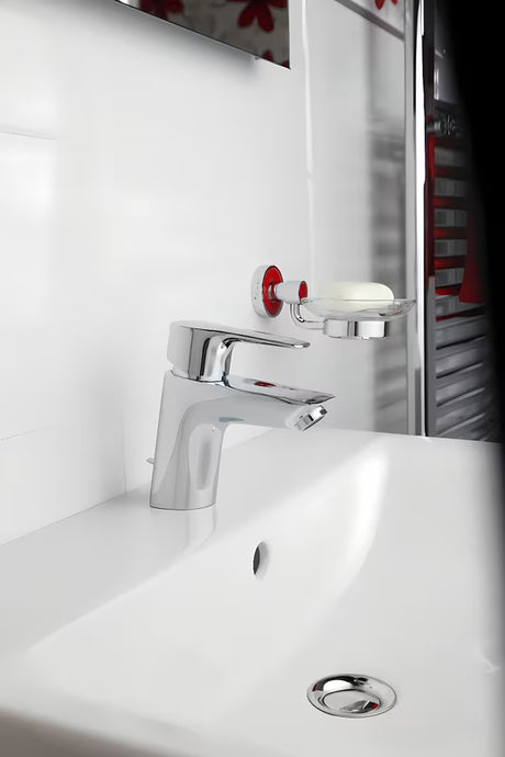 Chromuotas svirtinis stovintis praustuvo maišytuvas Hansgrohe HG248 su praustuvo dugno vožtuvas