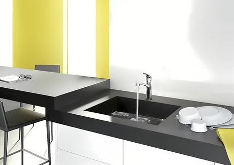 Chromuotas stovintis virtuvinis maišytuvas Hansgrohe HG248 su pasukamu snapu su EcoSmart technologija
