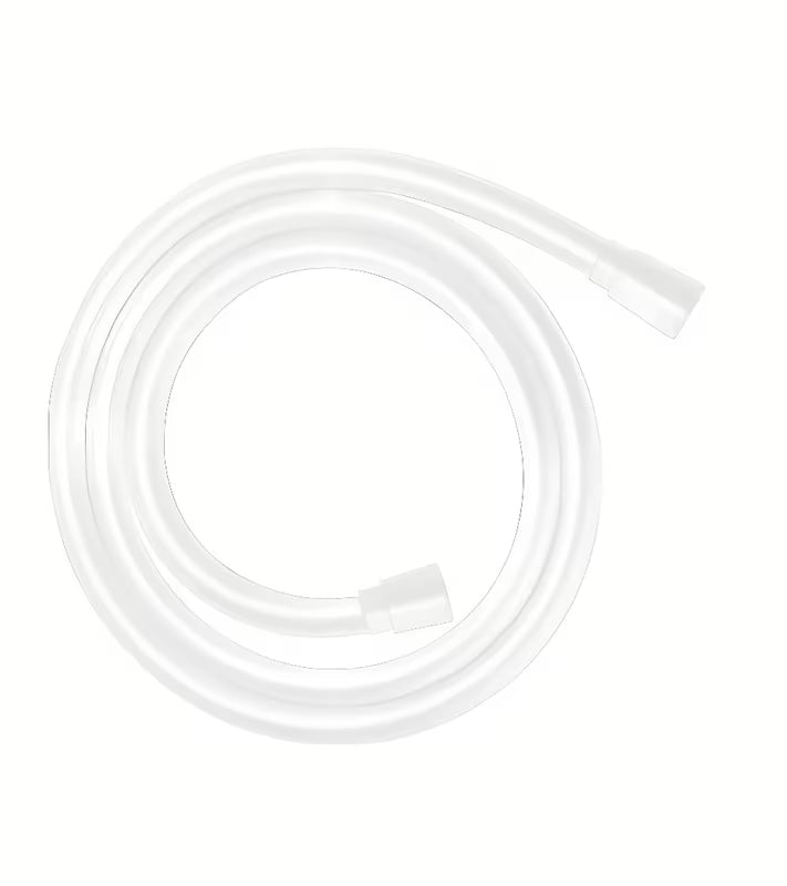 Dušo žarna hansgrohe Isiflex matinės baltos spalvos, 1,60 m ilgio, lygiu plastikiniu paviršiumi