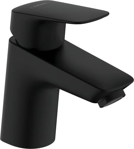 Hansgrohe Logis svirtinis praustuvo maišytuvas matinės juodos spalvos be praustuvo dugno vožtuvas.