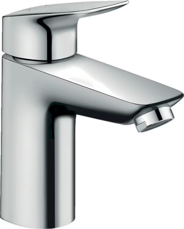 Chromo spalvos svirtinis praustuvo maišytuvas hansgrohe Logis 100 su praustuvo dugno vožtuvas ir SoftCube dizainu.