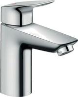 Chrominis svirtinis praustuvo maišytuvas hansgrohe Logis 100 CoolStart su praustuvo dugno vožtuvas ir ergonomiška rankenėle.