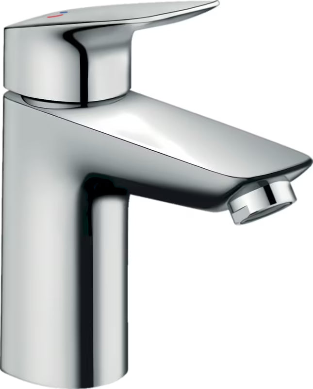 Chrominis svirtinis praustuvo maišytuvas hansgrohe Logis 100 CoolStart su praustuvo dugno vožtuvas ir ergonomiška rankenėle.