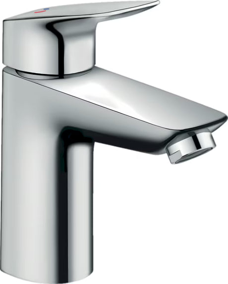 Chrominis svirtinis praustuvo maišytuvas hansgrohe Logis 100 CoolStart su praustuvo dugno vožtuvas ir ergonomiška rankenėle.
