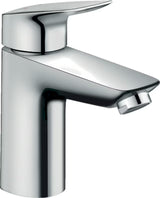Chromo spalvos svirtinis praustuvo maišytuvas hansgrohe Logis 100 su push-open nuotako komplektu