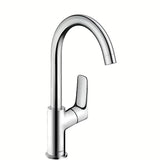 Chrominis praustuvo svirtinis maišytuvas hansgrohe Logis 210 su pasukamu snapu ir traukės vožtuvu