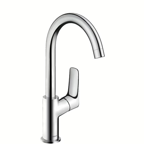 Chrominis praustuvo svirtinis maišytuvas hansgrohe Logis 210 su pasukamu snapu ir traukės vožtuvu