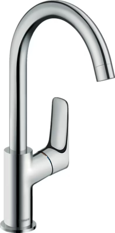 Chromo spalvos praustuvo maišytuvas hansgrohe Logis 210 su pasukamu snapu ir šonine rankenėle