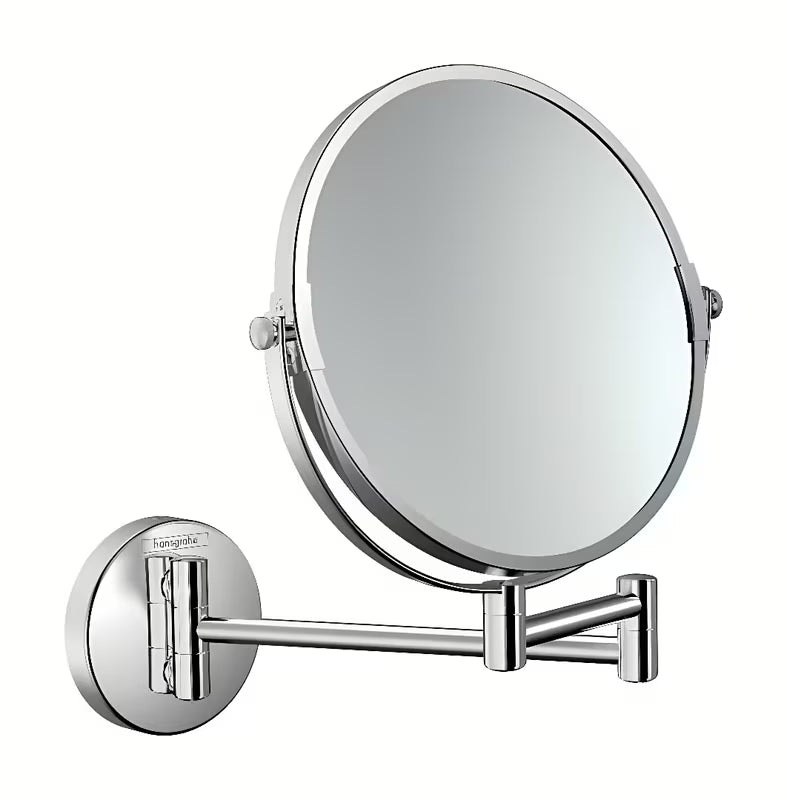 Kosmetinis veidrodėlis Hansgrohe Logis chromo apdailos pro skutimuisi ir kosmetikai su 3 kartų didinimu.