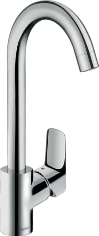 Chrominis svirtinis virtuvinis maišytuvas Hansgrohe Logis M31 su pasukamu snapu ir ComfortZone 260.
