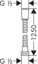 Dušo žarna Hansgrohe Metaflex chromo spalvos, 1,25 m ilgio, su G ½ sriegiu.