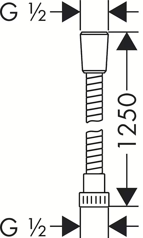 Dušo žarna Hansgrohe Metaflex chromo spalvos, 1,25 m ilgio, su G ½ sriegiu.