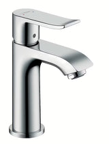 Chromuotas svirtinis praustuvo maišytuvas Hansgrohe Metris be praustuvo dugno vožtuvas su EcoSmart ir QuickClean technologijomis.